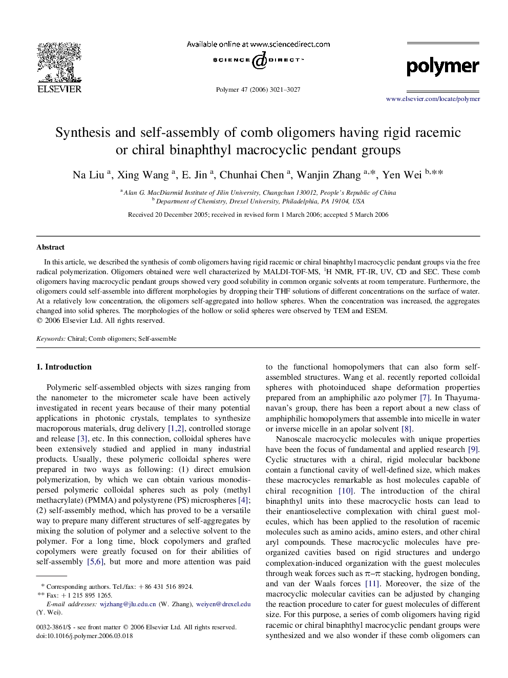 Synthesis and self-assembly of comb oligomers having rigid racemic or chiral binaphthyl macrocyclic pendant groups