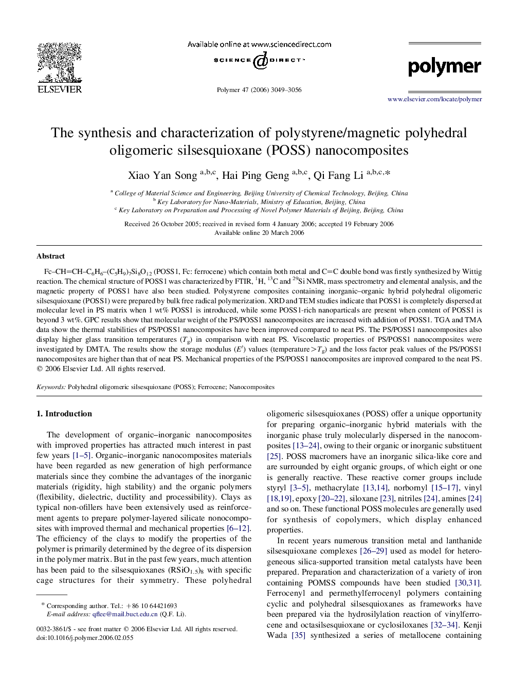 The synthesis and characterization of polystyrene/magnetic polyhedral oligomeric silsesquioxane (POSS) nanocomposites