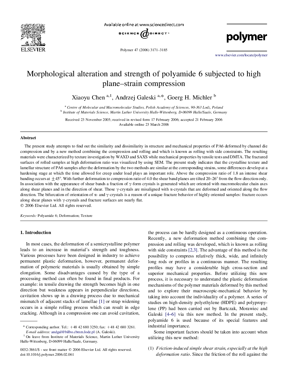 Morphological alteration and strength of polyamide 6 subjected to high plane-strain compression