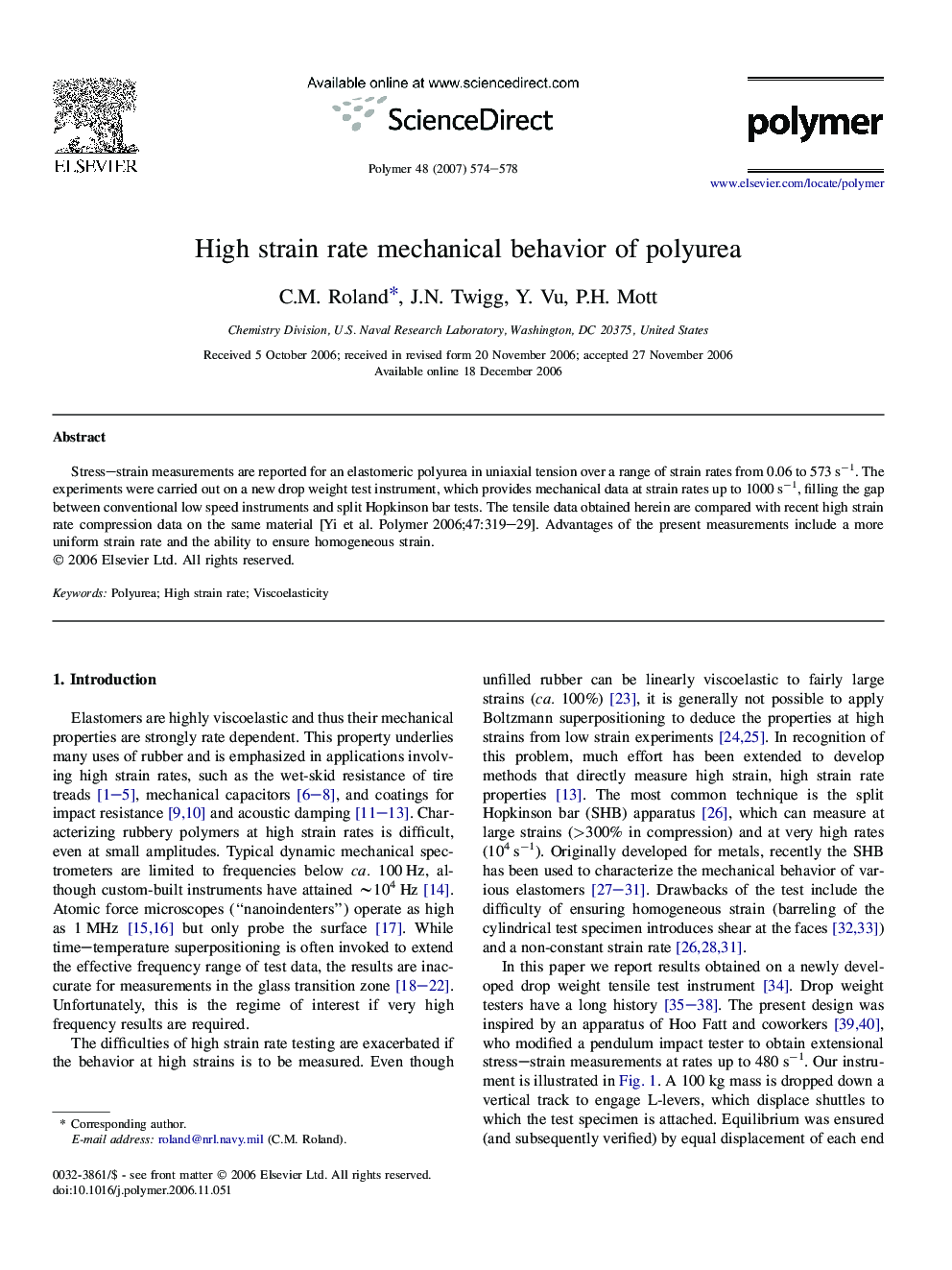 High strain rate mechanical behavior of polyurea