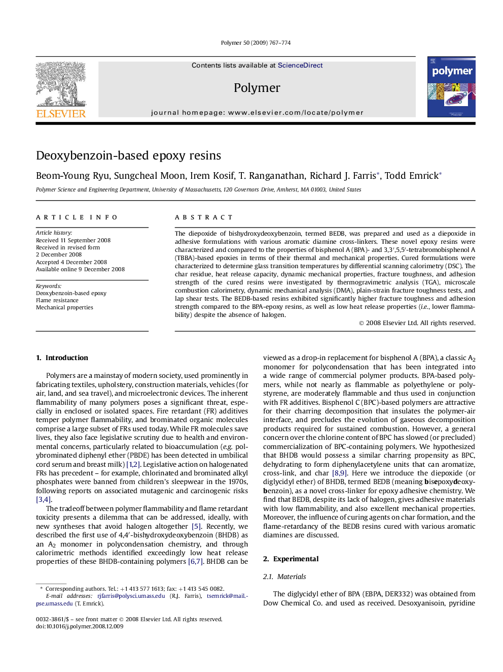 Deoxybenzoin-based epoxy resins