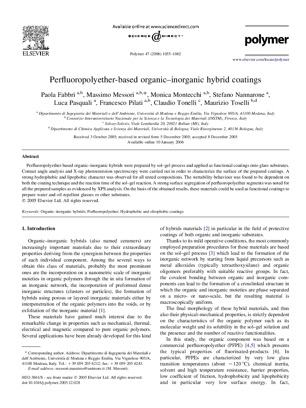 Perfluoropolyether-based organic-inorganic hybrid coatings