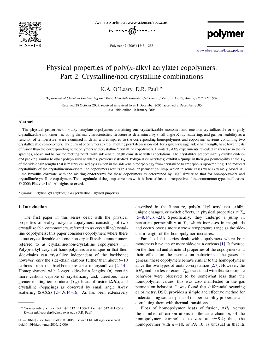 Physical properties of poly(n-alkyl acrylate) copolymers. Part 2. Crystalline/non-crystalline combinations