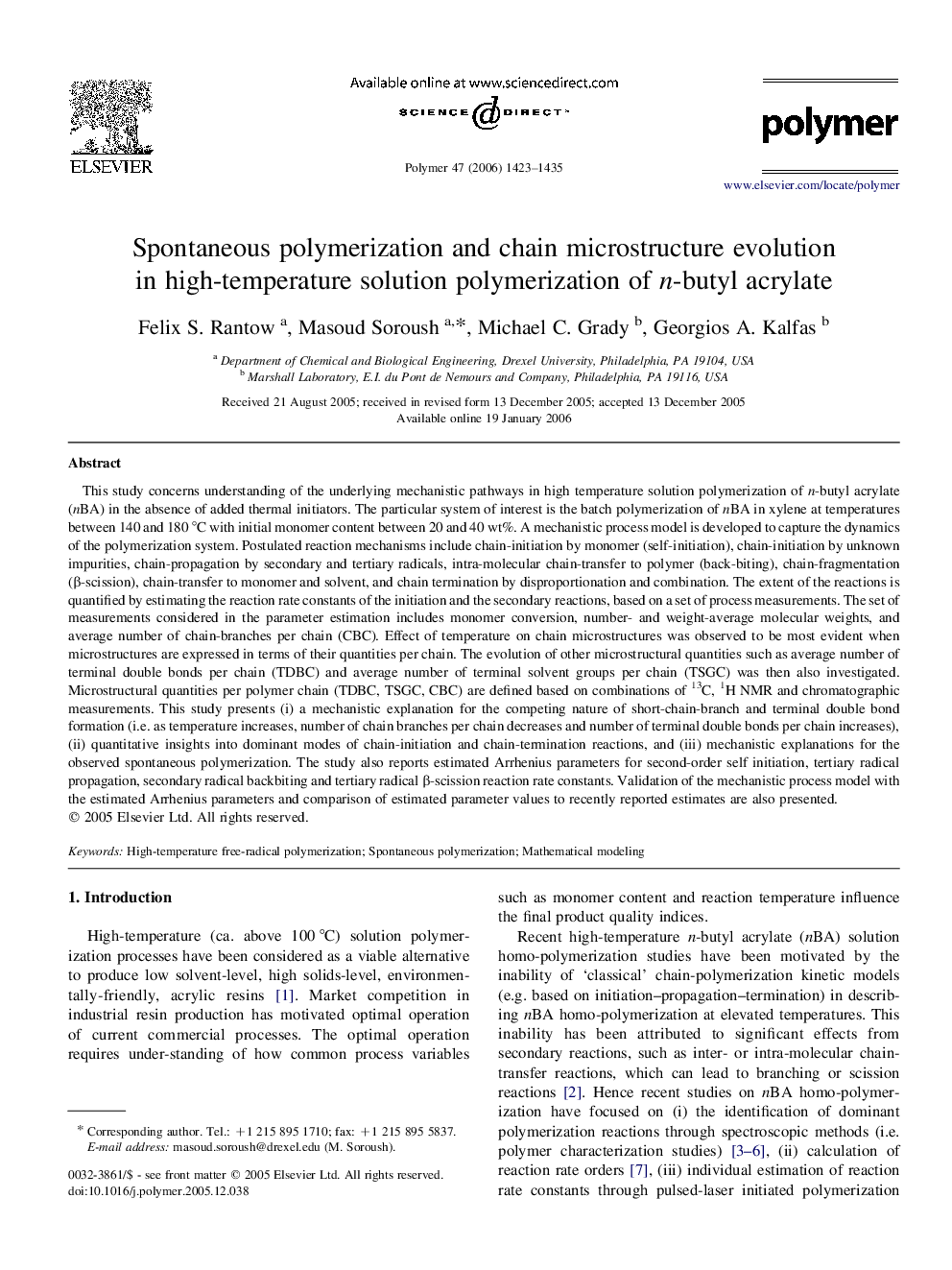 Spontaneous polymerization and chain microstructure evolution in high-temperature solution polymerization of n-butyl acrylate