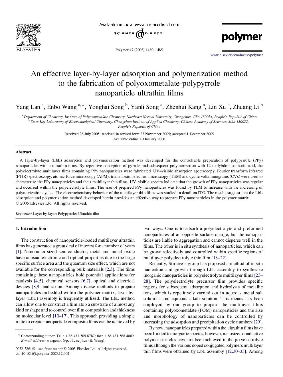 An effective layer-by-layer adsorption and polymerization method to the fabrication of polyoxometalate-polypyrrole nanoparticle ultrathin films