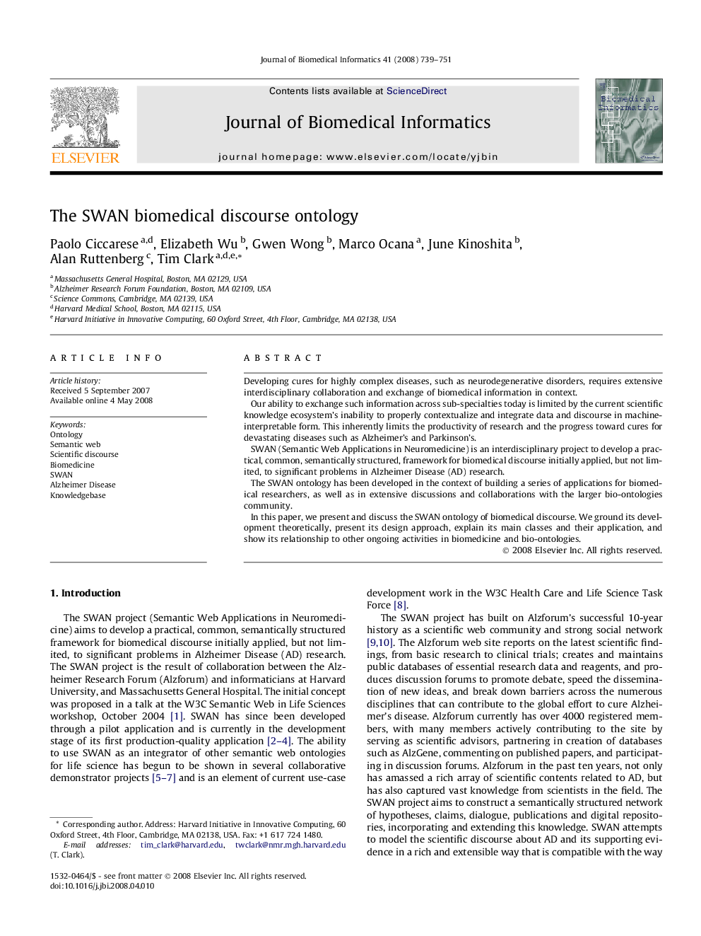 The SWAN biomedical discourse ontology