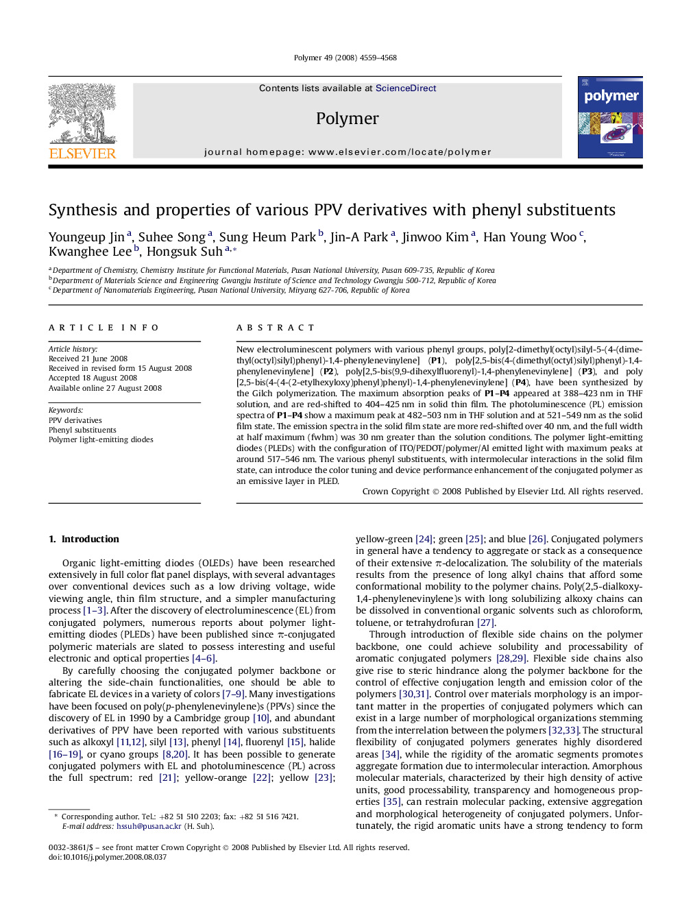 Synthesis and properties of various PPV derivatives with phenyl substituents