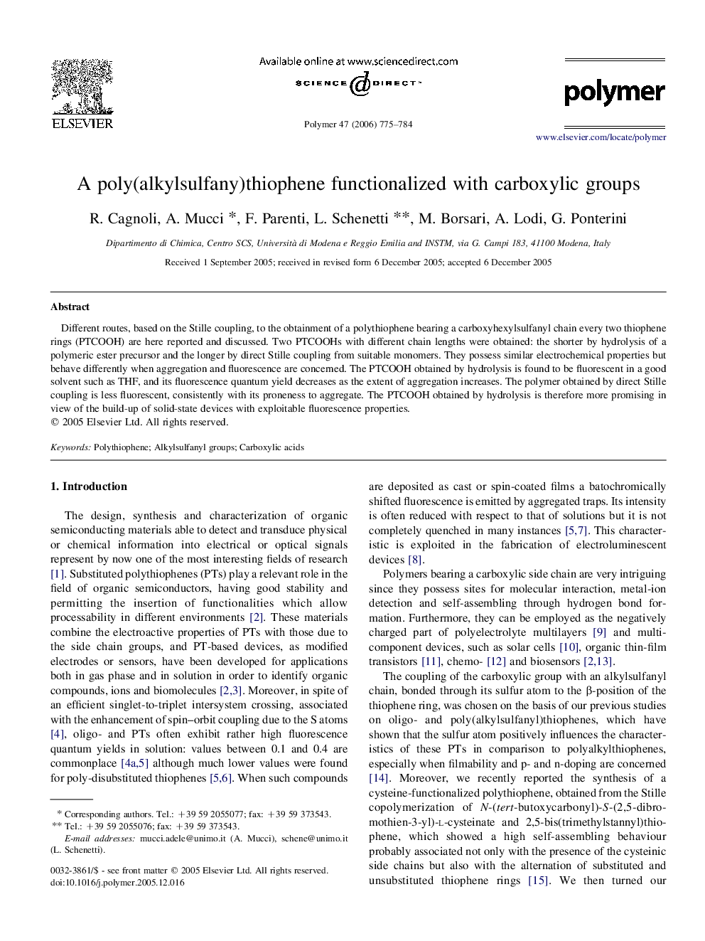 A poly(alkylsulfany)thiophene functionalized with carboxylic groups