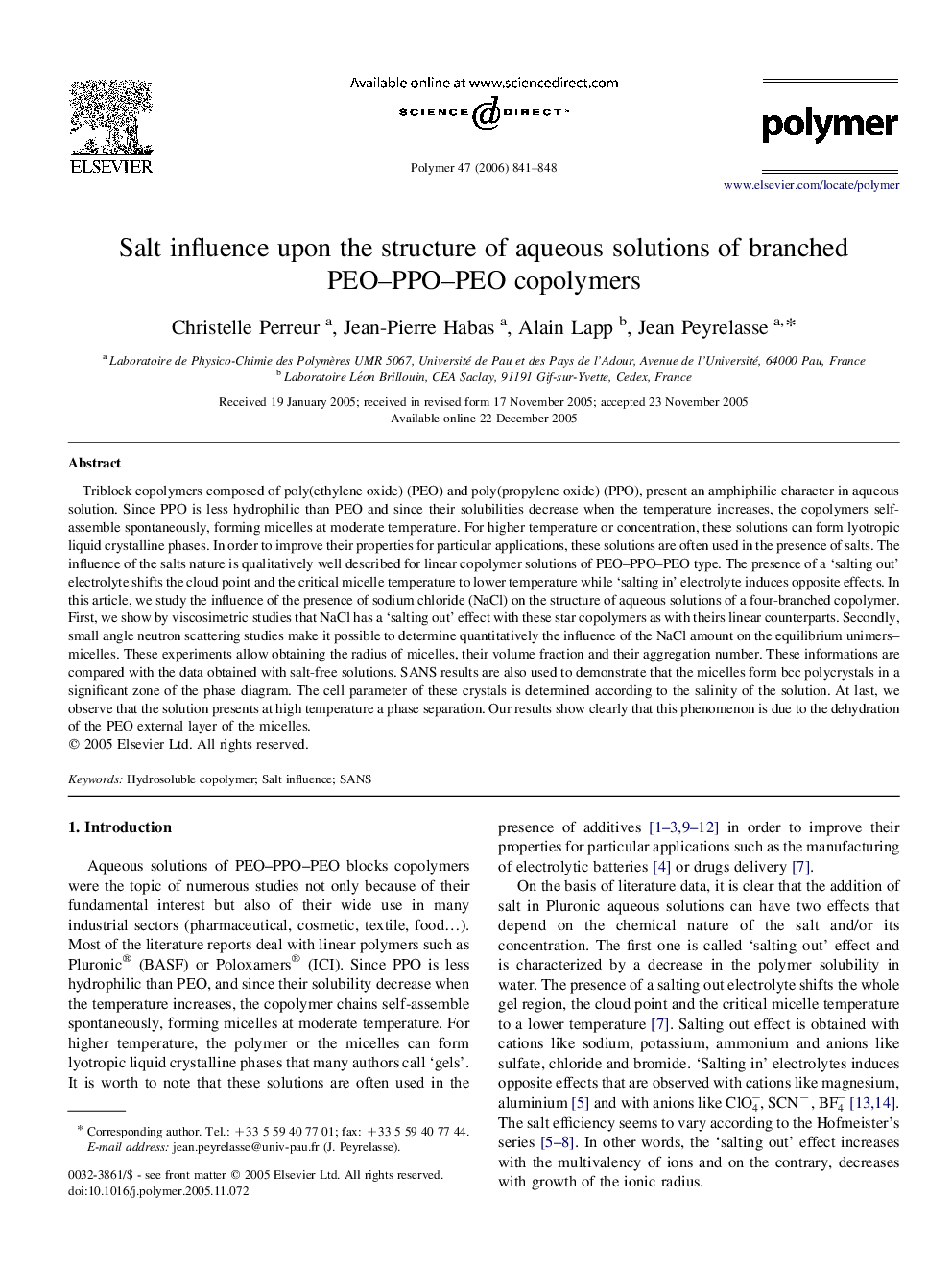 Salt influence upon the structure of aqueous solutions of branched PEO-PPO-PEO copolymers