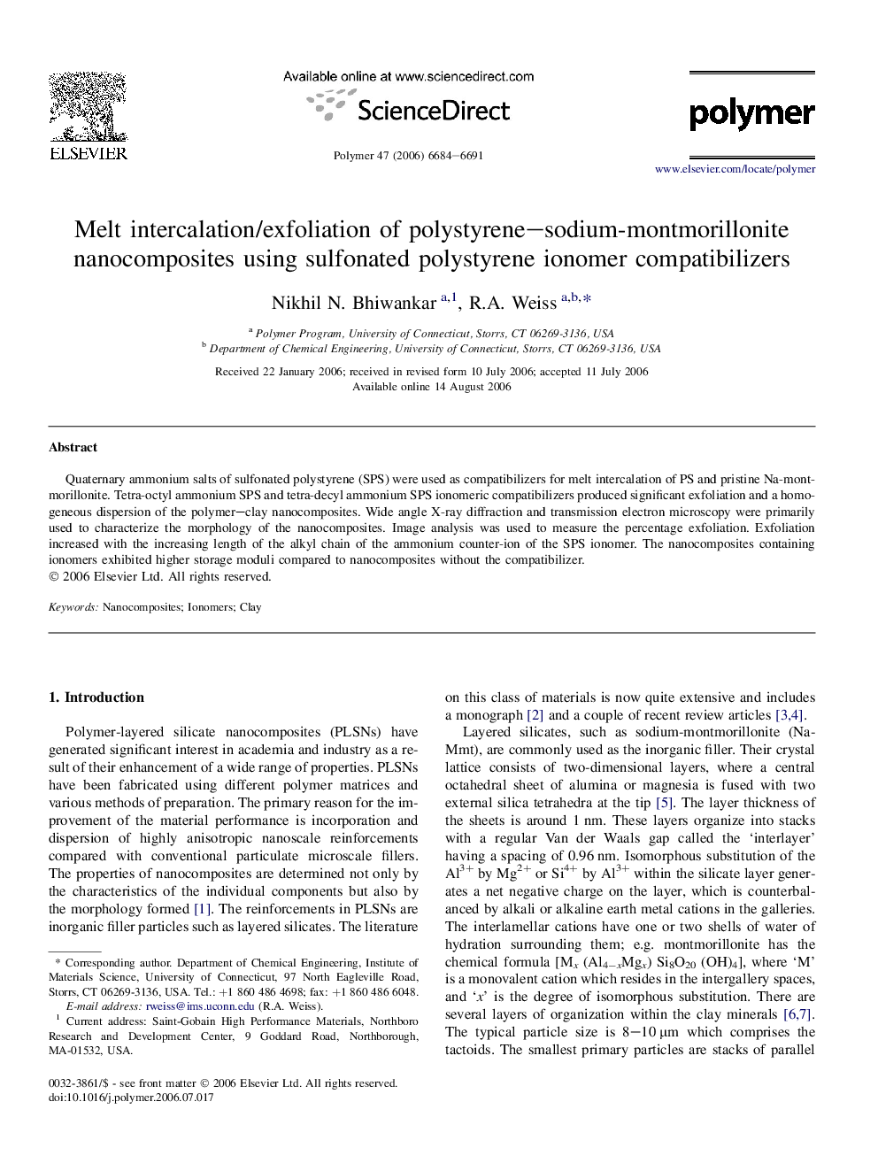 Melt intercalation/exfoliation of polystyrene-sodium-montmorillonite nanocomposites using sulfonated polystyrene ionomer compatibilizers