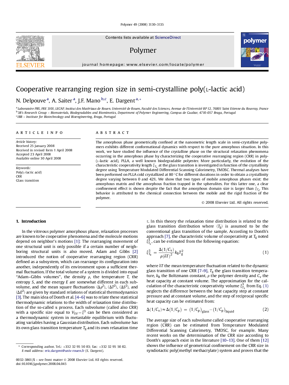 Cooperative rearranging region size in semi-crystalline poly(l-lactic acid)