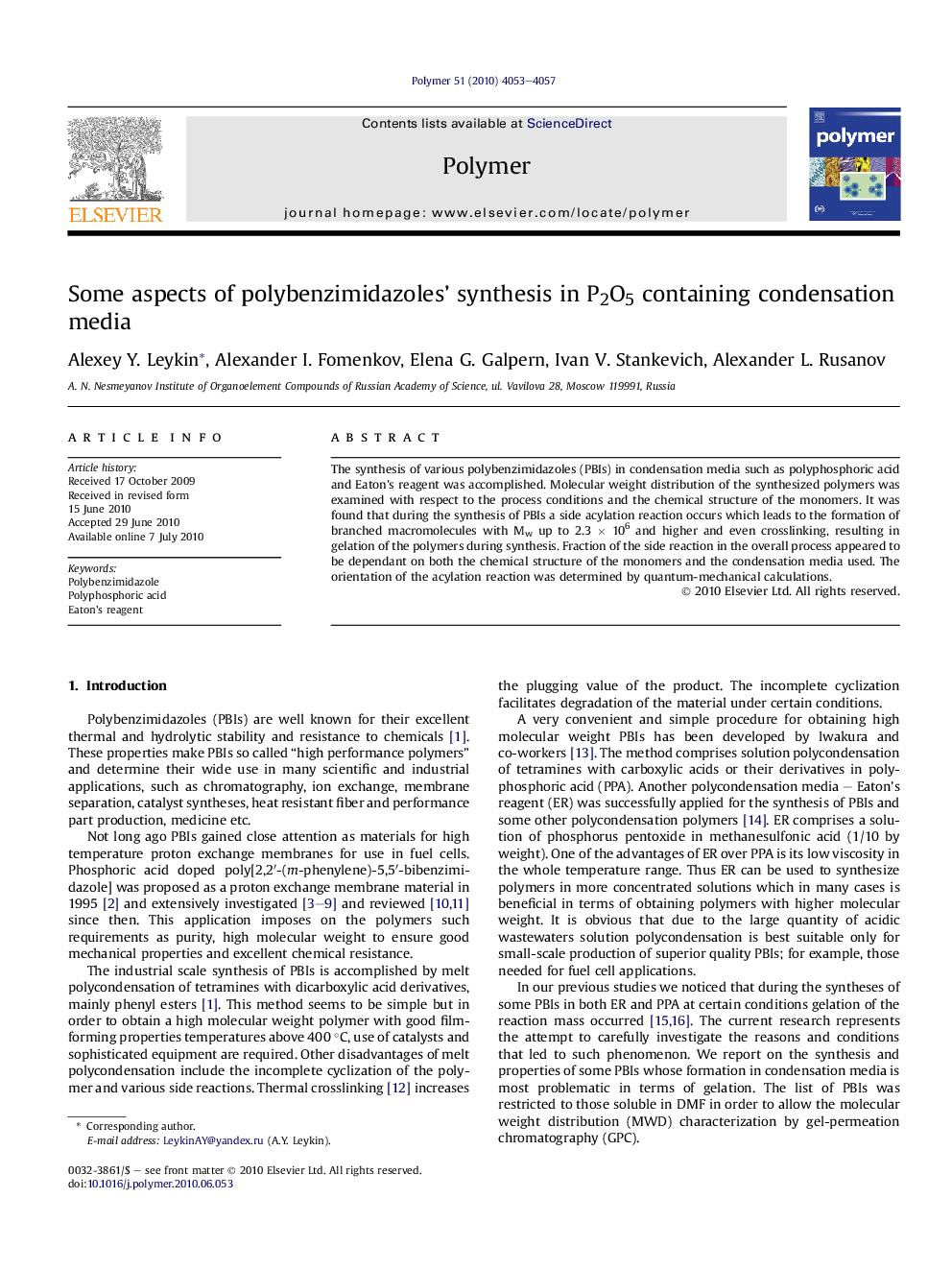 Some aspects of polybenzimidazoles' synthesis in P2O5 containing condensation media