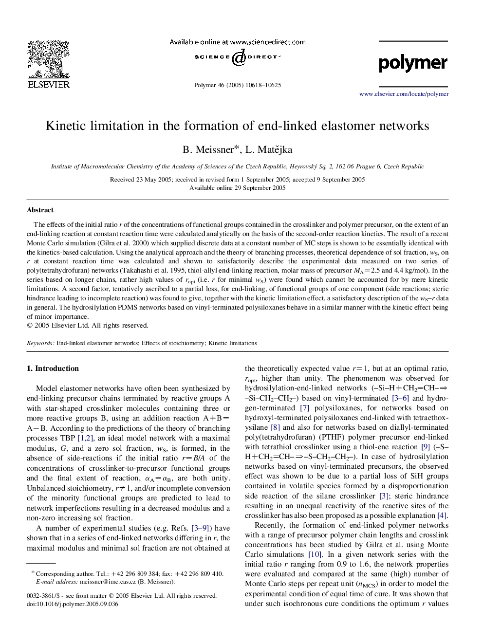 Kinetic limitation in the formation of end-linked elastomer networks