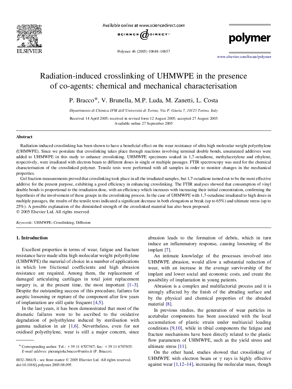 Radiation-induced crosslinking of UHMWPE in the presence of co-agents: chemical and mechanical characterisation