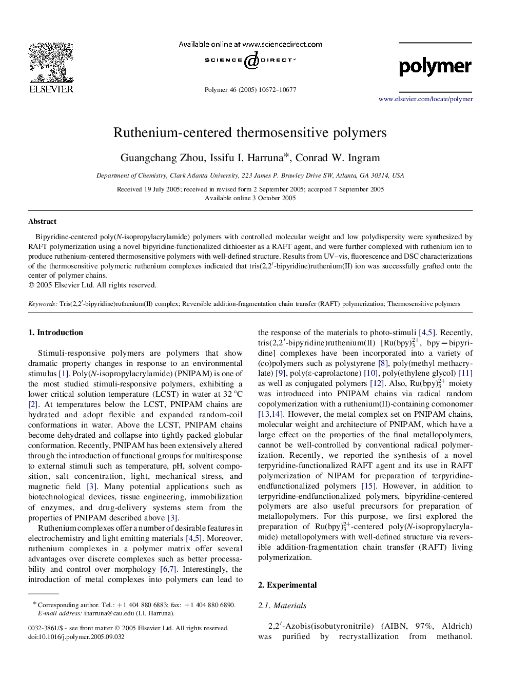 Ruthenium-centered thermosensitive polymers