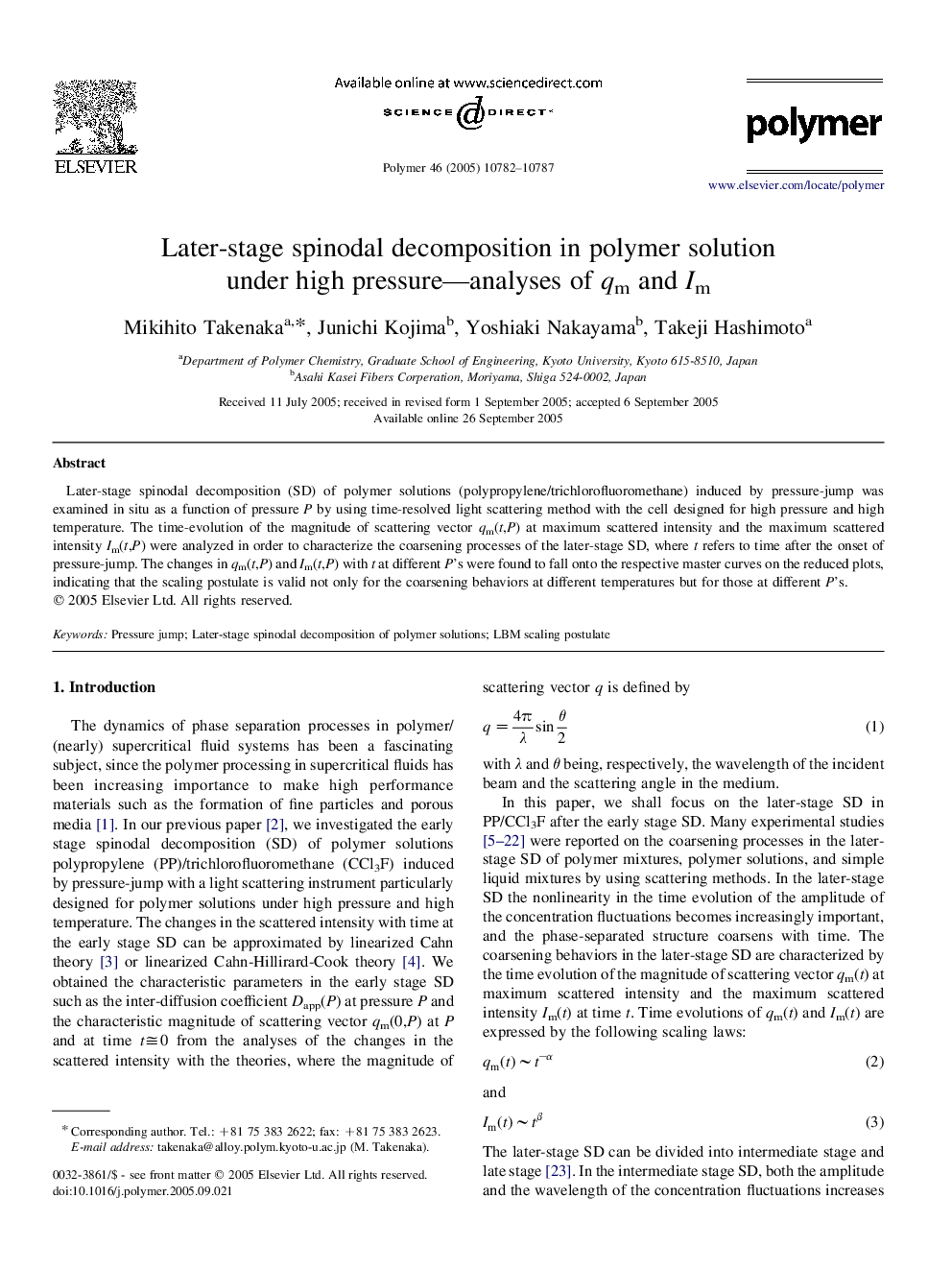 Later-stage spinodal decomposition in polymer solution under high pressure-analyses of qm and Im