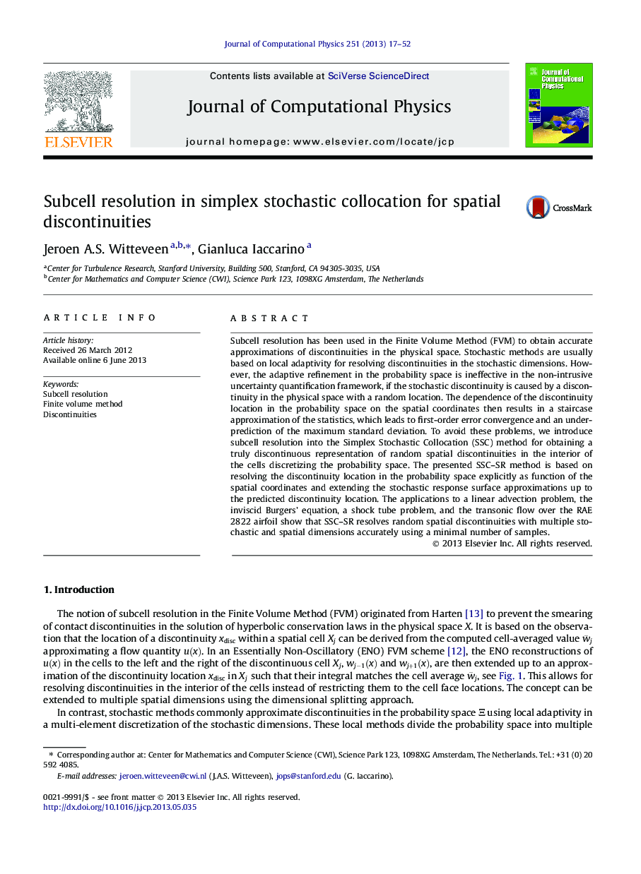 Subcell resolution in simplex stochastic collocation for spatial discontinuities