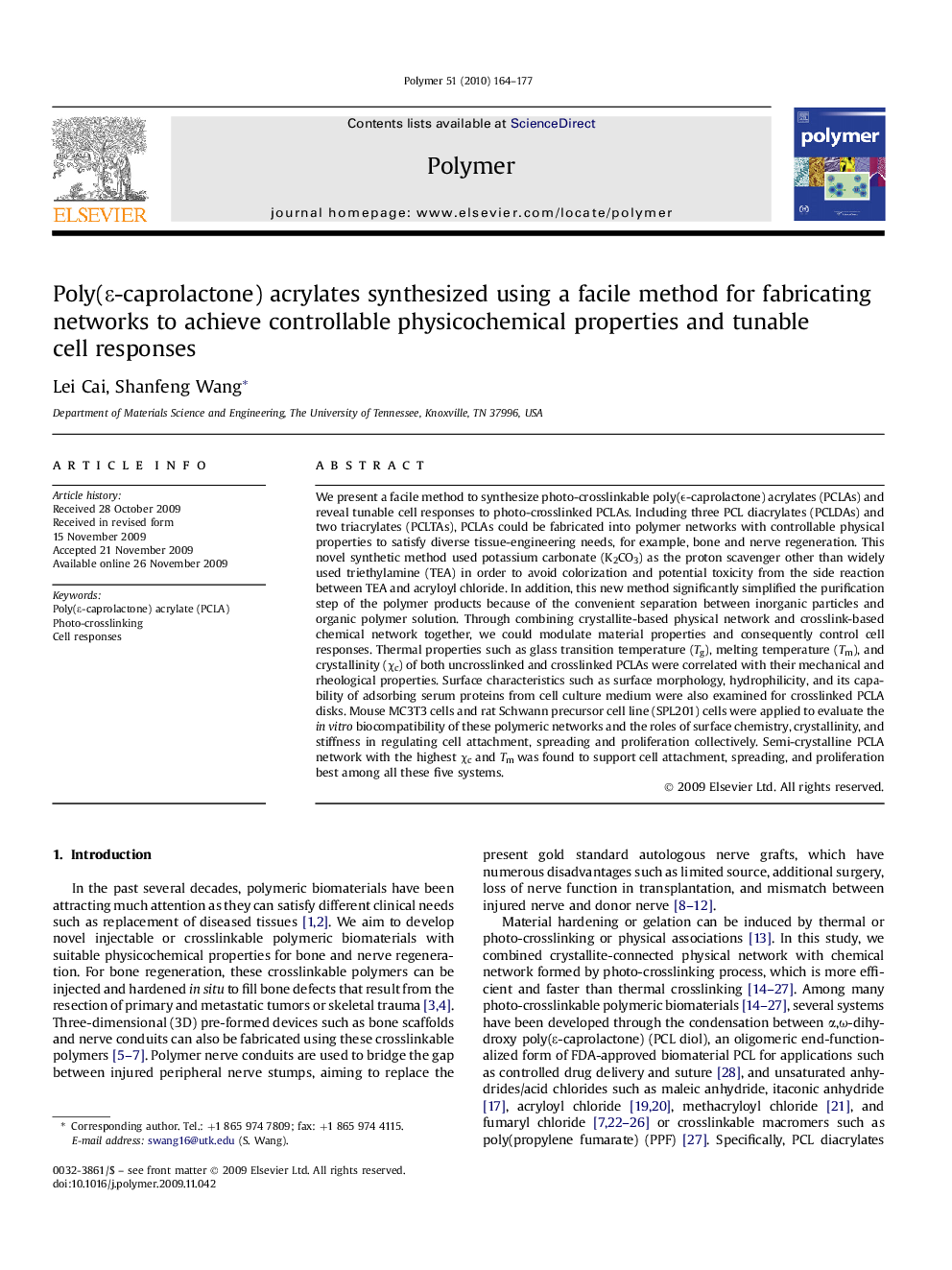 Poly(É-caprolactone) acrylates synthesized using a facile method for fabricating networks to achieve controllable physicochemical properties and tunable cell responses