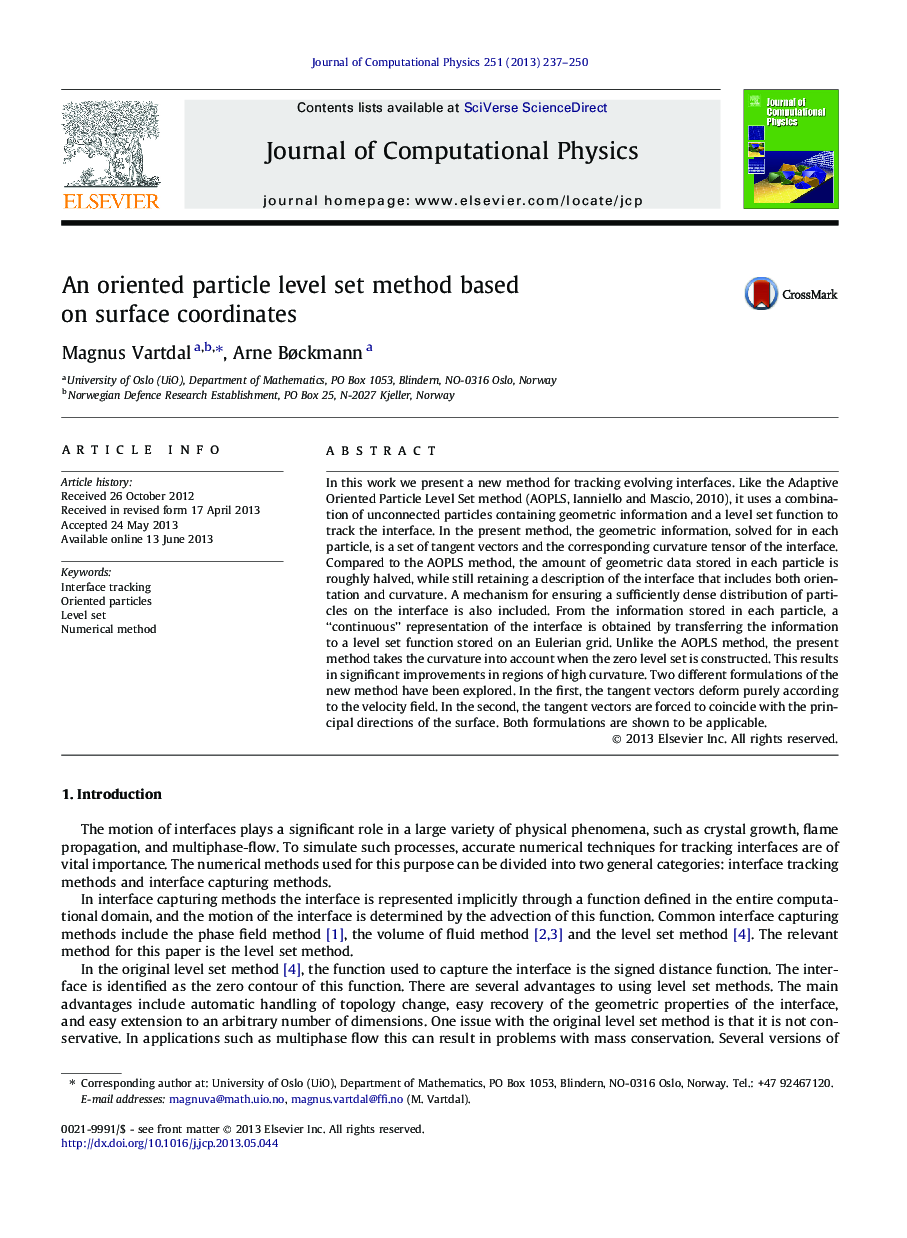 An oriented particle level set method based on surface coordinates