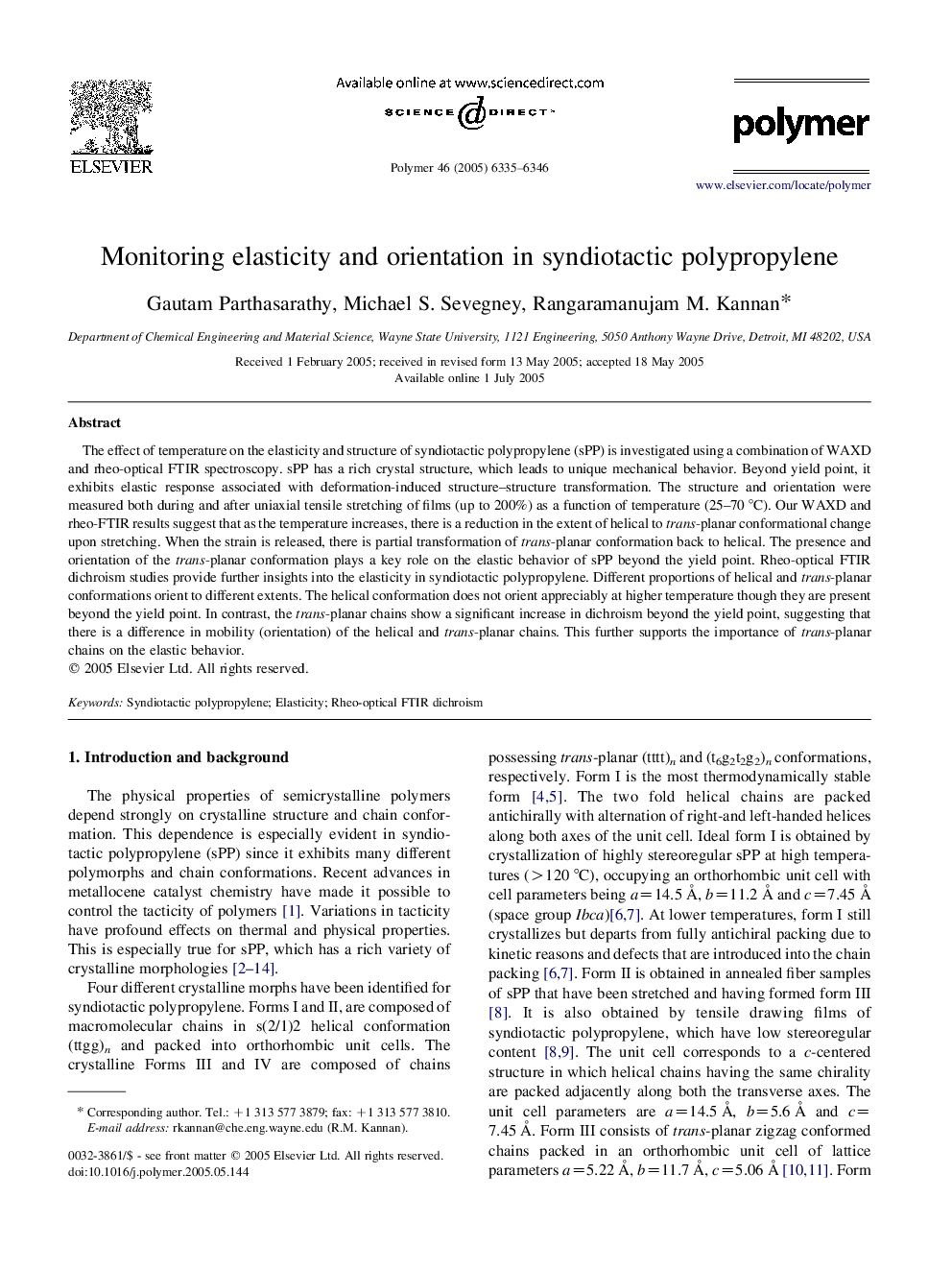 Monitoring elasticity and orientation in syndiotactic polypropylene