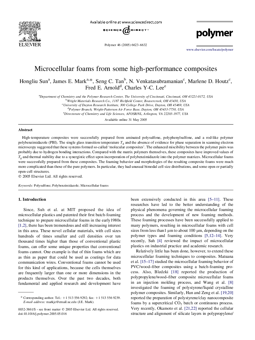 Microcellular foams from some high-performance composites