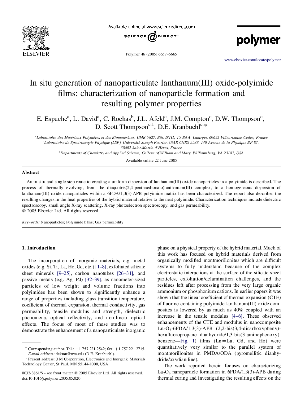 In situ generation of nanoparticulate lanthanum(III) oxide-polyimide films: characterization of nanoparticle formation and resulting polymer properties