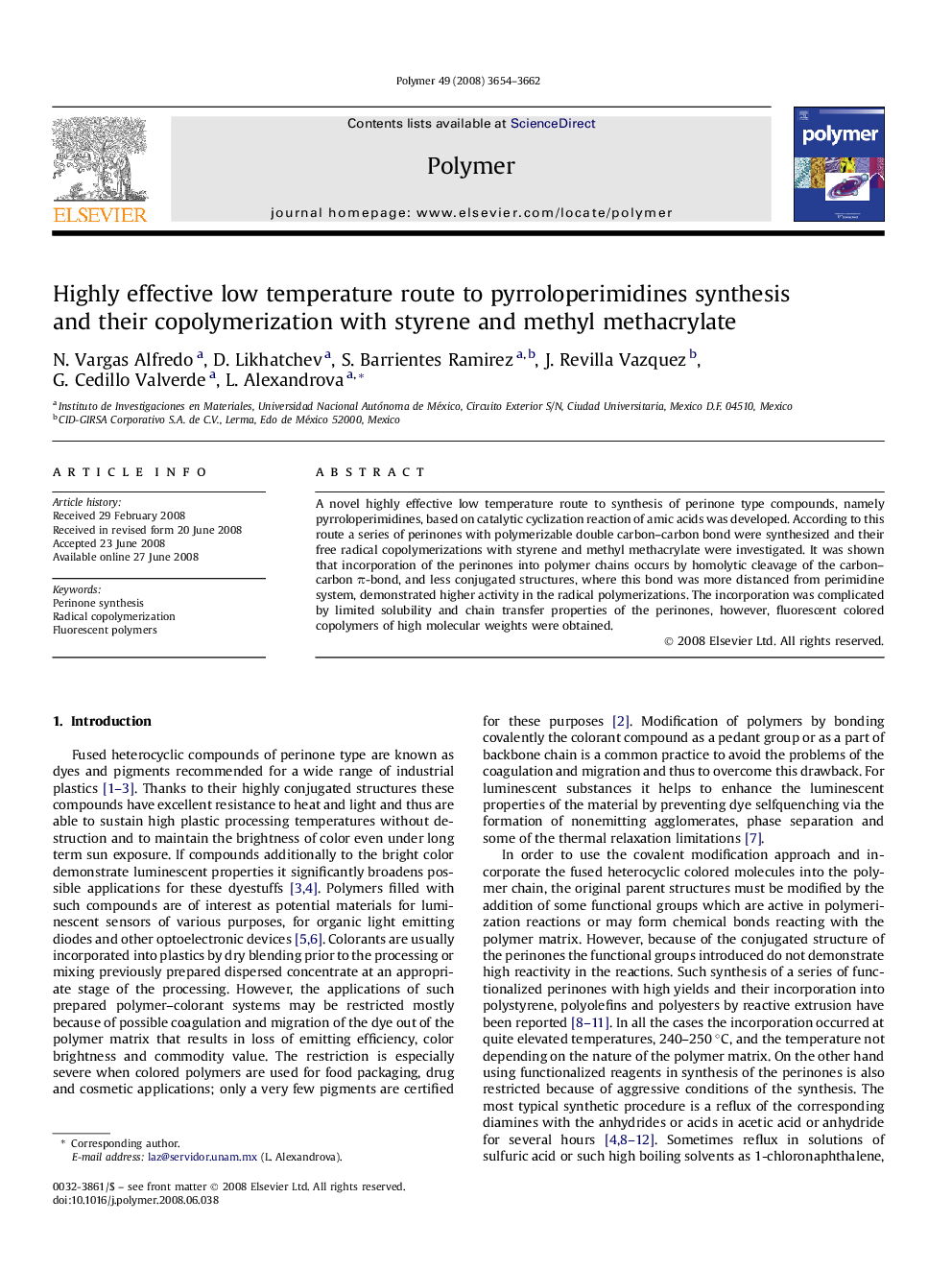 Highly effective low temperature route to pyrroloperimidines synthesis and their copolymerization with styrene and methyl methacrylate