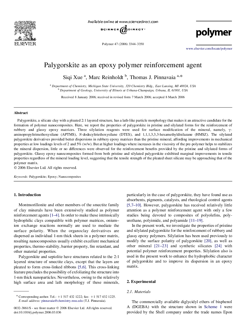 Palygorskite as an epoxy polymer reinforcement agent