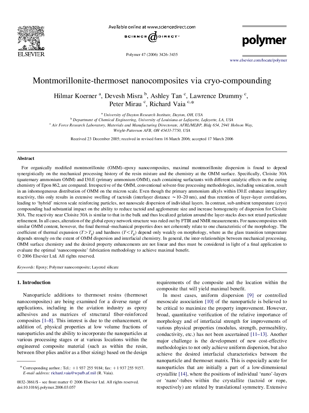 Montmorillonite-thermoset nanocomposites via cryo-compounding