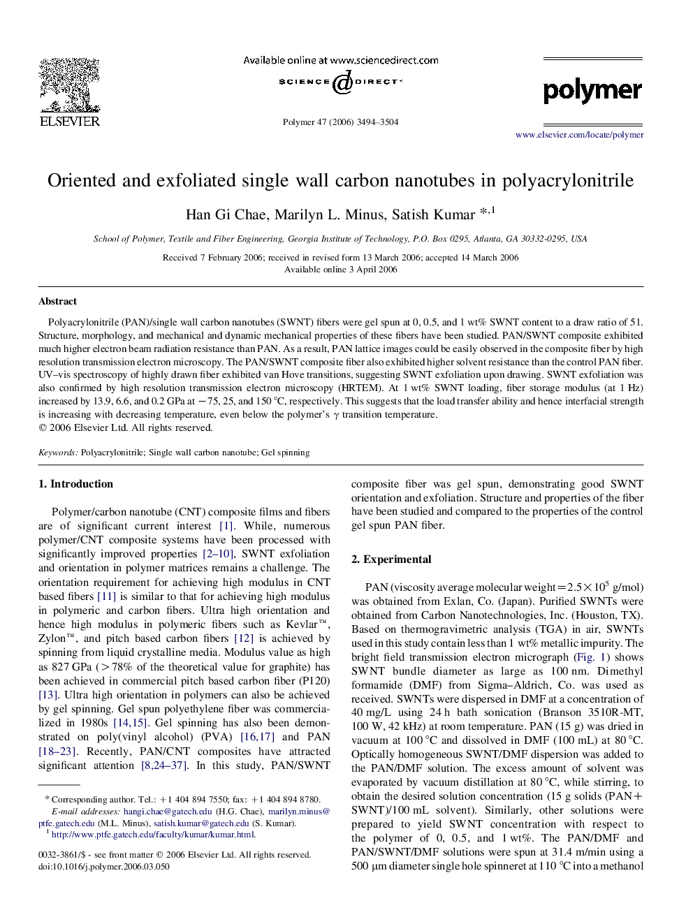 Oriented and exfoliated single wall carbon nanotubes in polyacrylonitrile