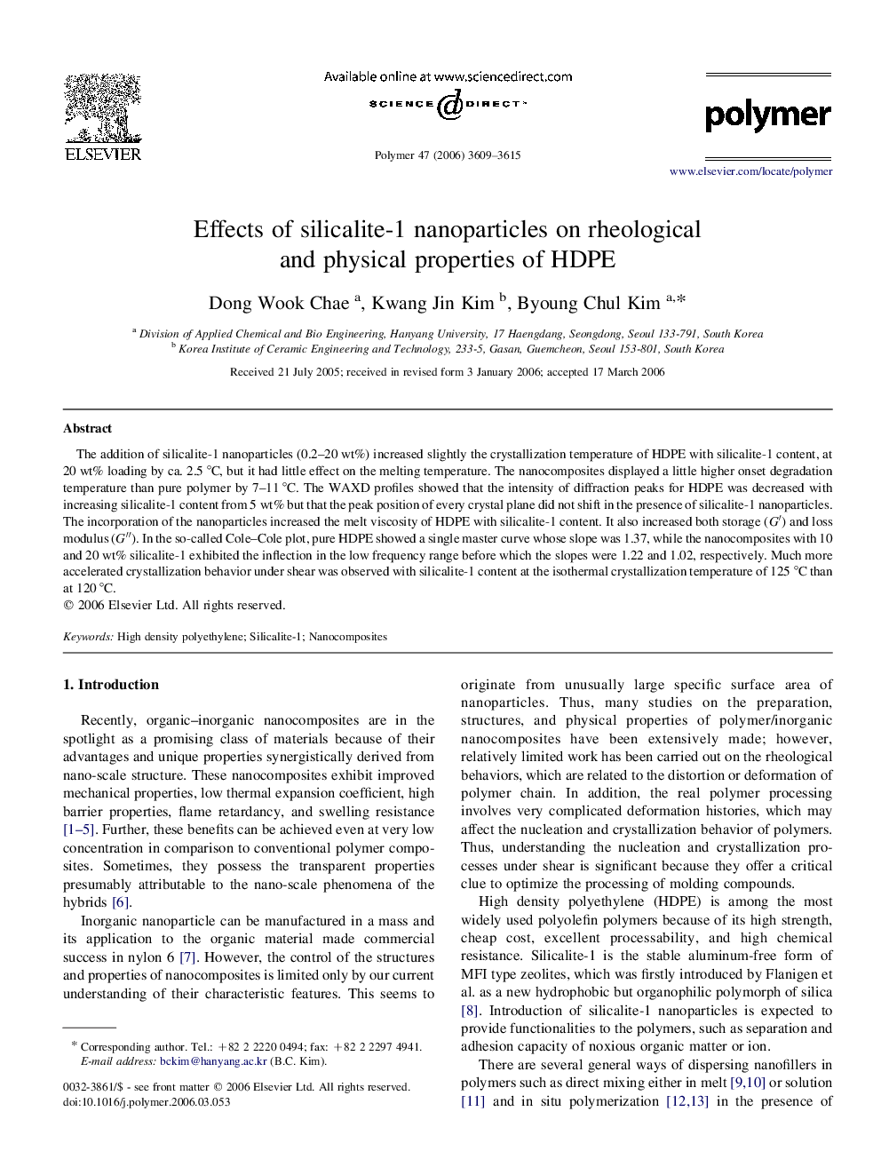 Effects of silicalite-1 nanoparticles on rheological and physical properties of HDPE