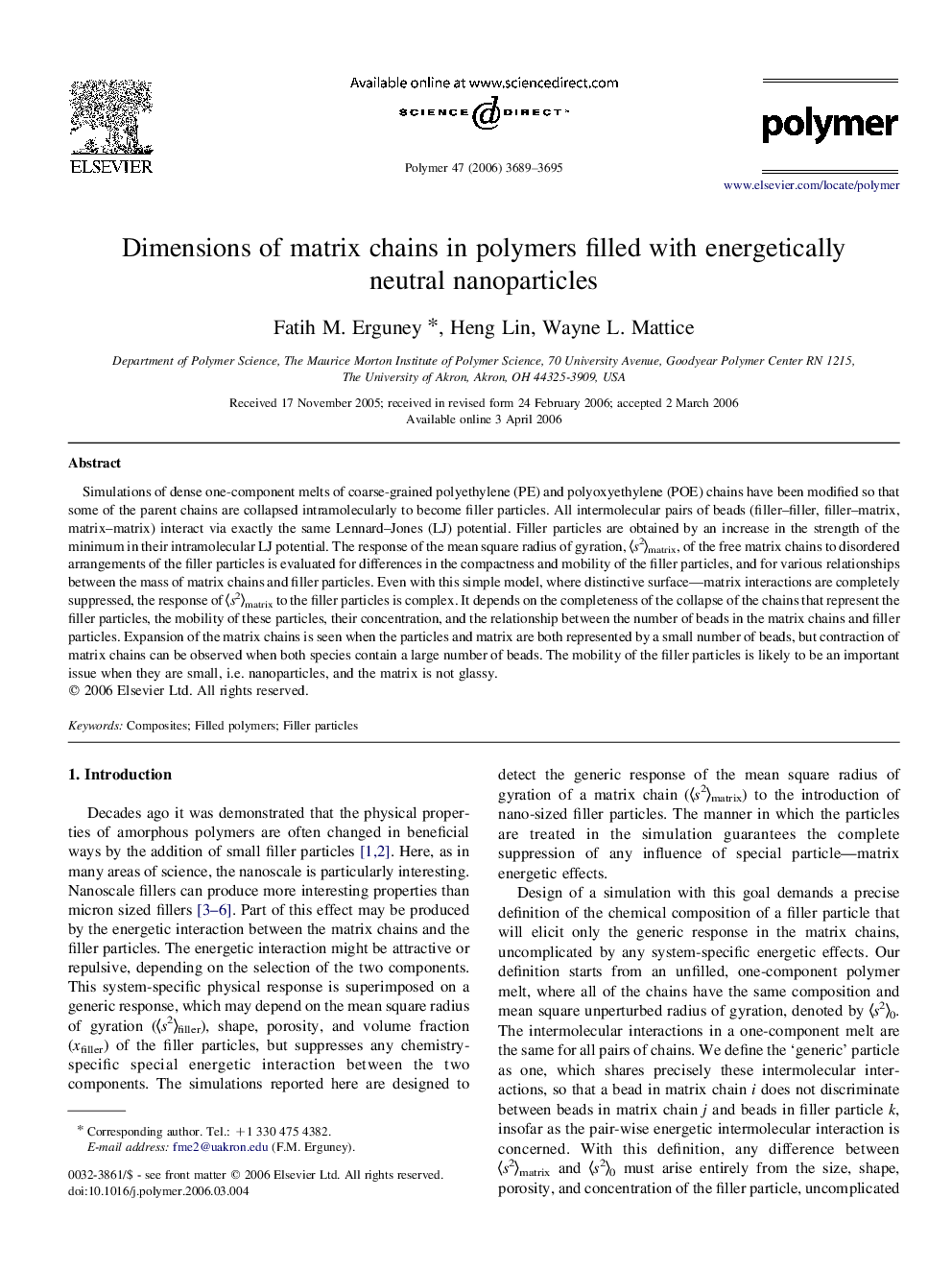 Dimensions of matrix chains in polymers filled with energetically neutral nanoparticles