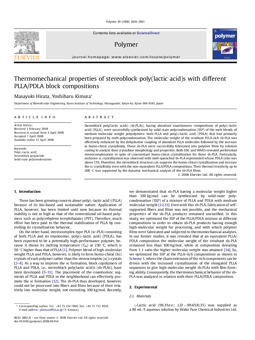 Thermomechanical properties of stereoblock poly(lactic acid)s with different PLLA/PDLA block compositions