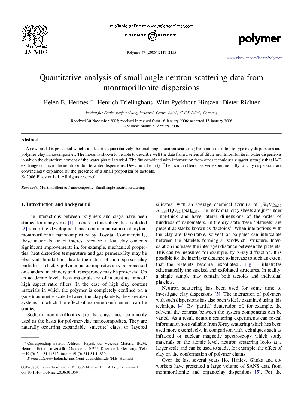 Quantitative analysis of small angle neutron scattering data from montmorillonite dispersions