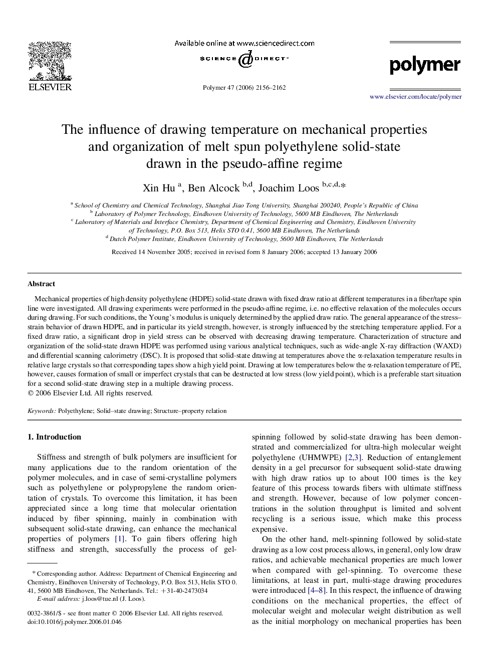 The influence of drawing temperature on mechanical properties and organization of melt spun polyethylene solid-state drawn in the pseudo-affine regime