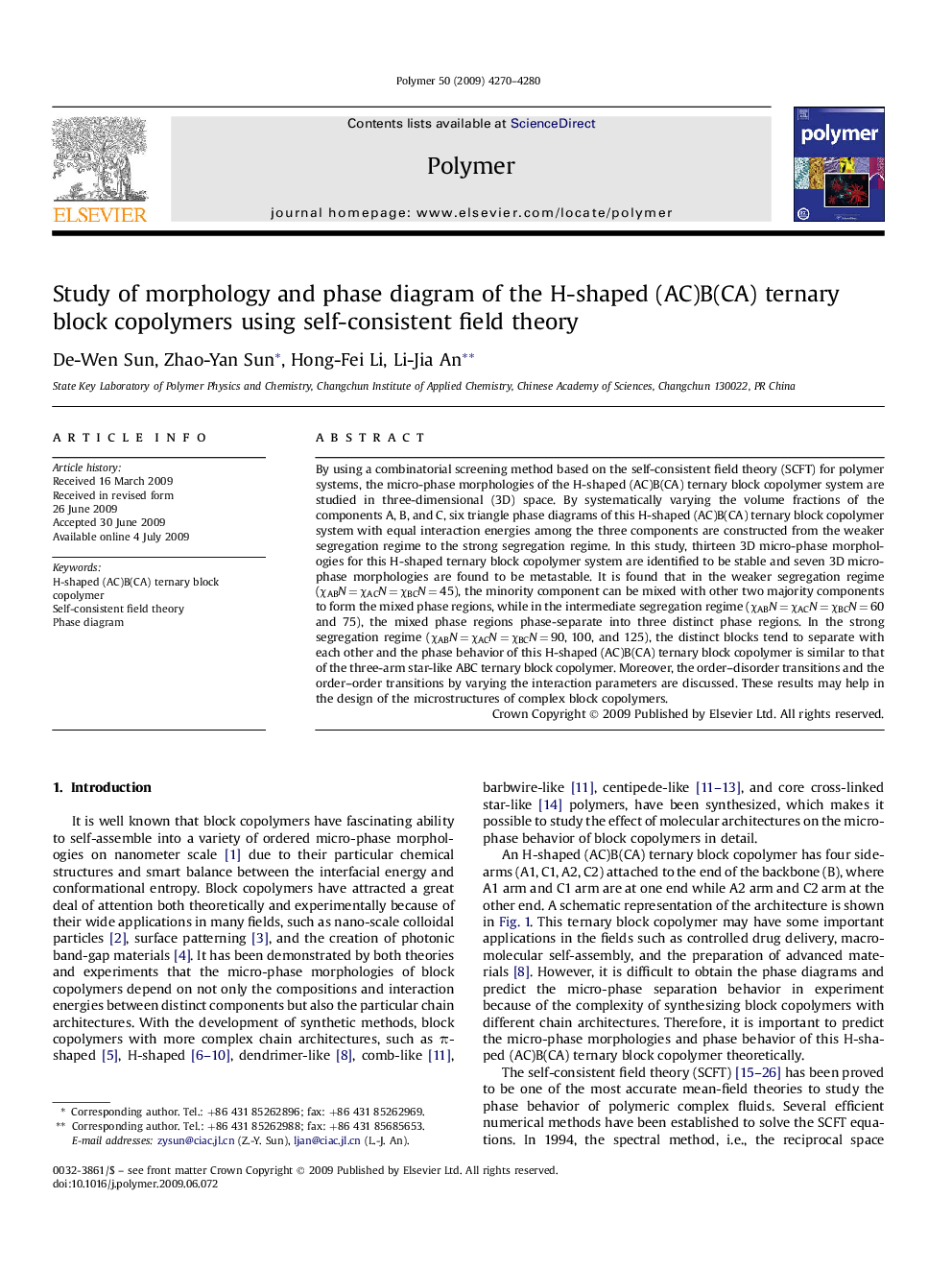 Study of morphology and phase diagram of the H-shaped (AC)B(CA) ternary block copolymers using self-consistent field theory