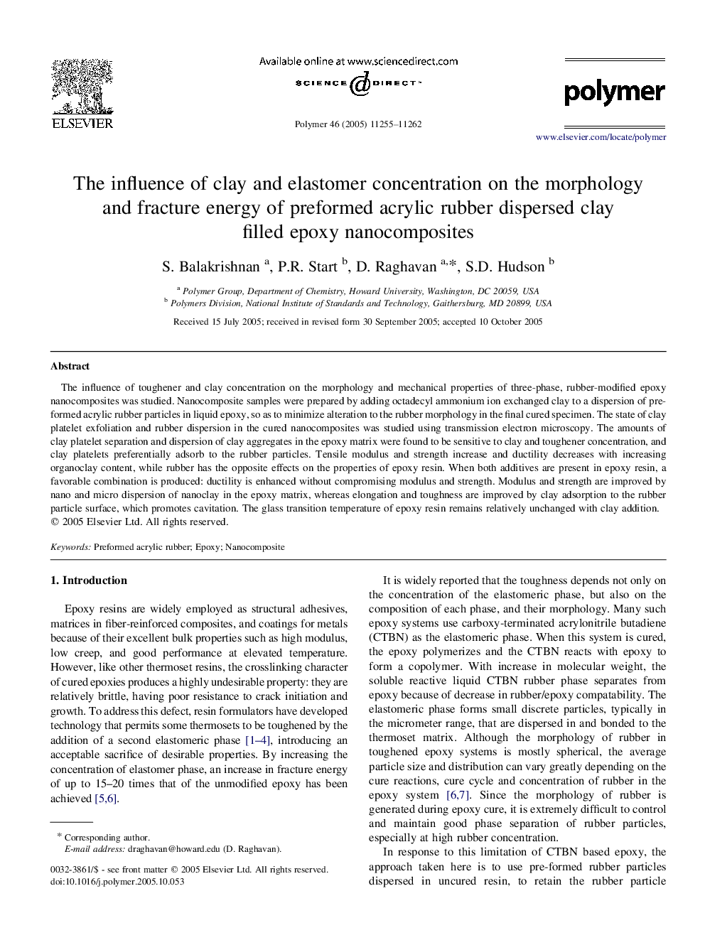 The influence of clay and elastomer concentration on the morphology and fracture energy of preformed acrylic rubber dispersed clay filled epoxy nanocomposites