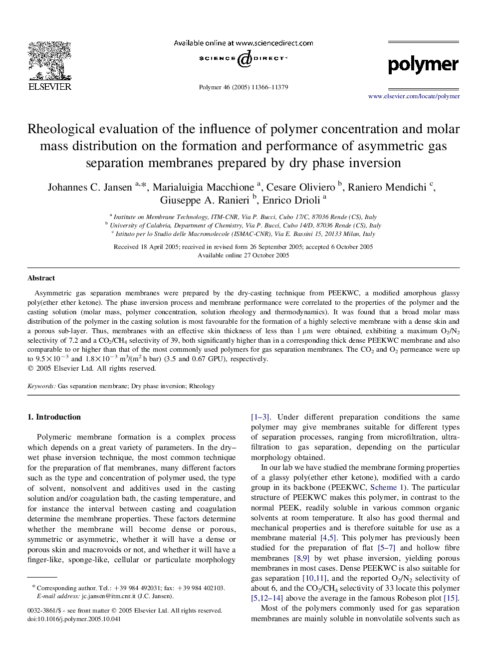 Rheological evaluation of the influence of polymer concentration and molar mass distribution on the formation and performance of asymmetric gas separation membranes prepared by dry phase inversion