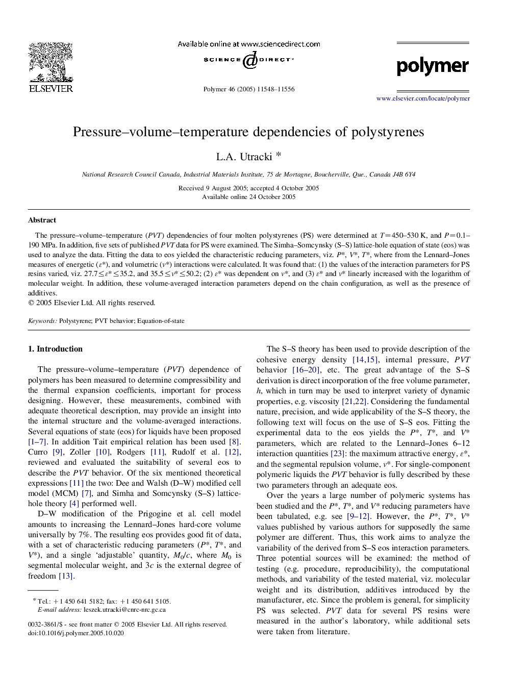 Pressure-volume-temperature dependencies of polystyrenes