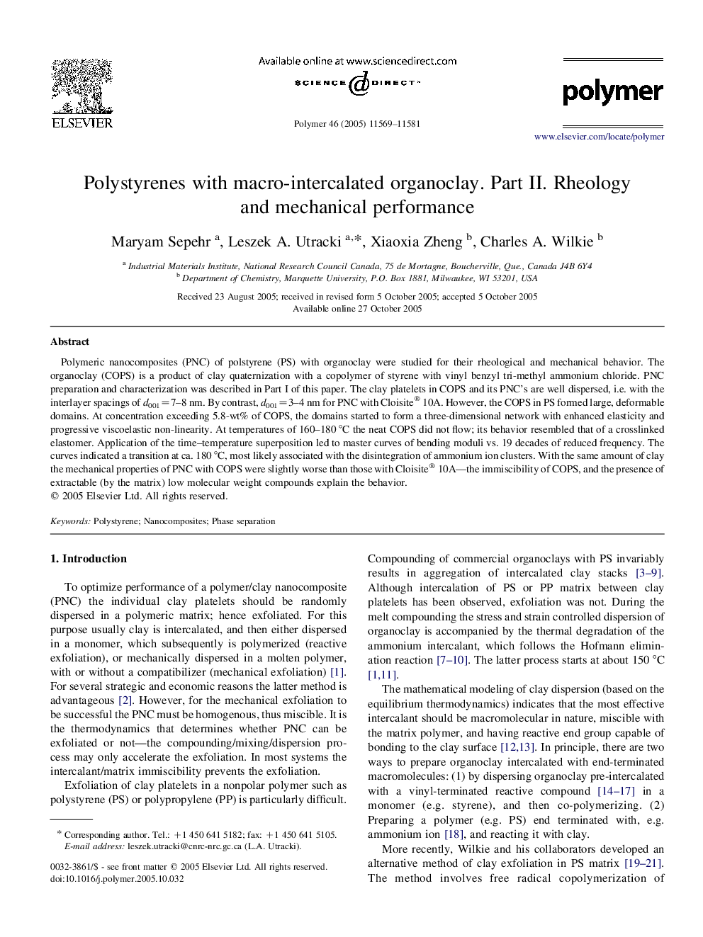 Polystyrenes with macro-intercalated organoclay. Part II. Rheology and mechanical performance