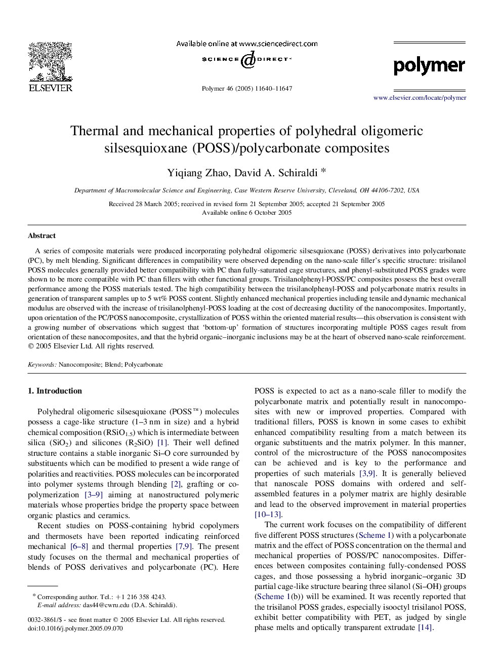 Thermal and mechanical properties of polyhedral oligomeric silsesquioxane (POSS)/polycarbonate composites