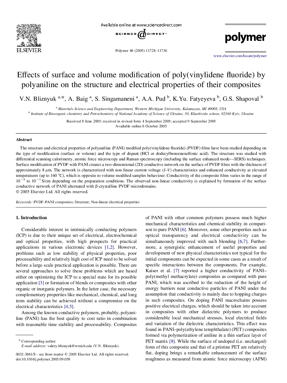 Effects of surface and volume modification of poly(vinylidene fluoride) by polyaniline on the structure and electrical properties of their composites