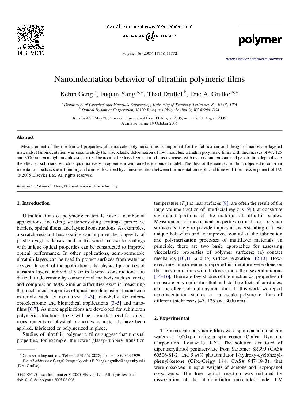Nanoindentation behavior of ultrathin polymeric films