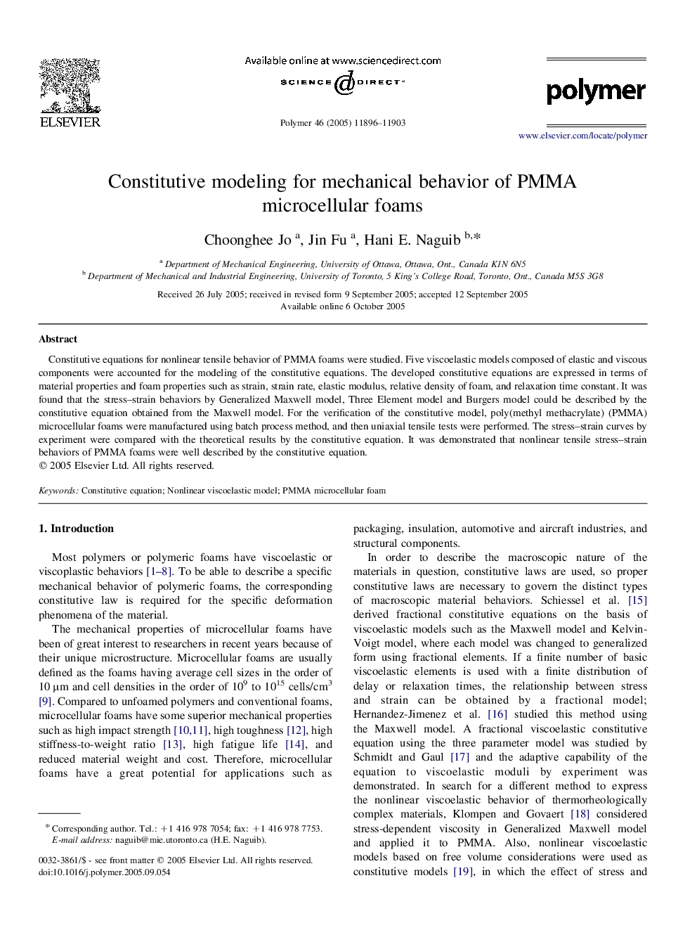 Constitutive modeling for mechanical behavior of PMMA microcellular foams