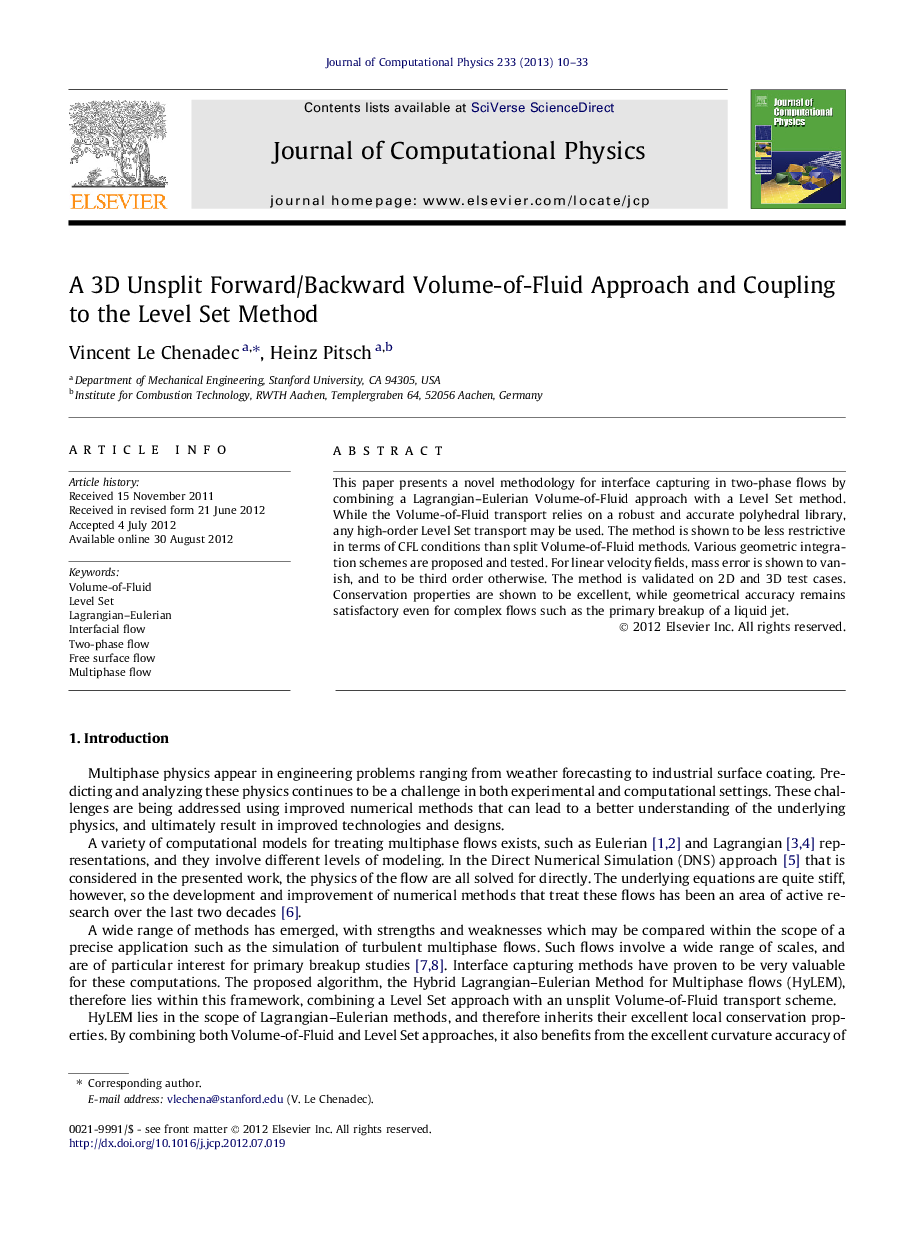 A 3D Unsplit Forward/Backward Volume-of-Fluid Approach and Coupling to the Level Set Method