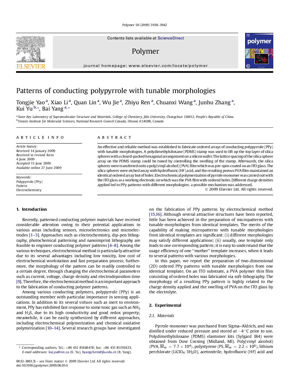 Patterns of conducting polypyrrole with tunable morphologies