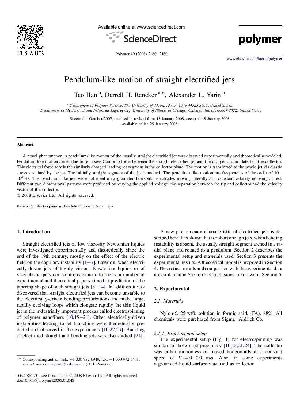 Pendulum-like motion of straight electrified jets