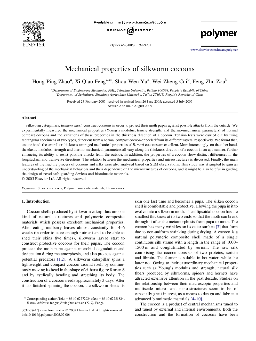 Mechanical properties of silkworm cocoons