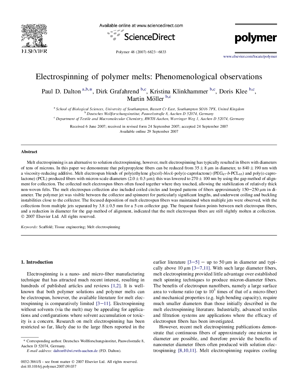 Electrospinning of polymer melts: Phenomenological observations