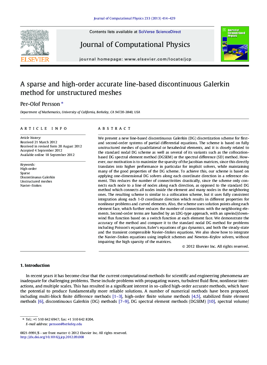 A sparse and high-order accurate line-based discontinuous Galerkin method for unstructured meshes